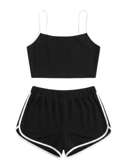 Women's 2 Piece Set – Top with Comfy Shorts | Home Wear for Sleep, Comfort & Everyday Use (Black)7634 Pajamas
