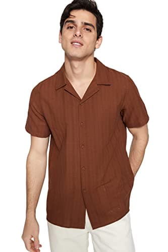 Trendyol Man Brown Regular Fit Textured Summer Linen Look TMNSS23GO00070 Shirt (pack of 1)