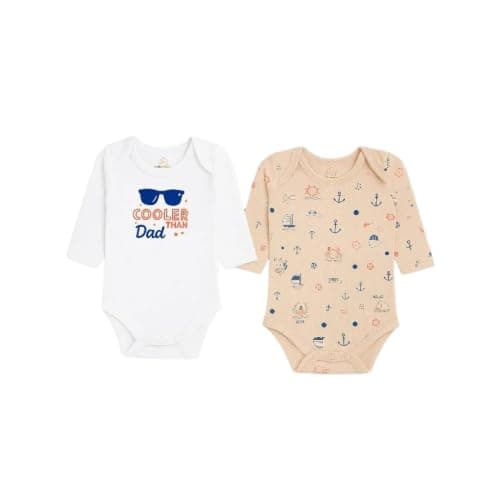 Baby Shoora New Born Soft Cotton Long Sleeve Bodysuit 2 Pieces Light Colors Funny Graphic Leotard