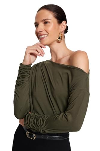 Trendyol Womens Khaki Asymmetrical Collar Flowy Stretchy Knitted Blouse Twoaw21bz1383 Blouse (pack of 1) Shirt