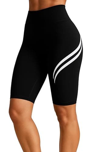 MEZA Women's Short Sports Shorts, Black with White Print, High Waist, Elastic Fabric for Girls and Women