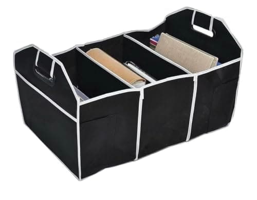 Foldable Car Trunk Organizer with 3 Large Compartments and Multiple Side Pockets Durable Fabric Storage Box with Handles for SUV Auto Organization Caddy