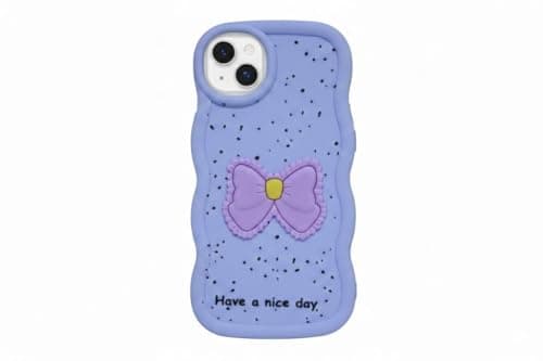 Compatible Case with iphone 14/15 Plus, [Drop Protection] 3D Bow Pattern Soft TPU Shockproof Phone Case Full Body Protection (Purple)