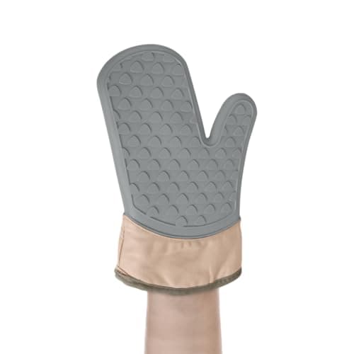 Silicone Oven Mitts, Heat-Resistant Long Kitchen Gloves with Non-Slip Grip and Soft Cotton Lining, Machine-Washable for Cooking, Baking, Grilling and BBQ, Grey
