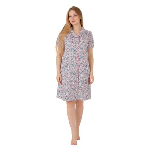 ZECOTEX Women's Short Nightgown, 100% Cotton | Paisley Print, Button-Down Nightshirt Style | Short Sleeve, Relaxed Fit Sleepwear & Loungewear