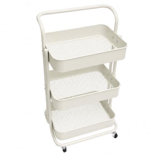 3 Tier Metal Storage Trolley with Wheels for Kitchen and Bathroom, | Versatile, Easy To Mobility, Mesh Design, Comfortable Top Handle, For Office And Living Room