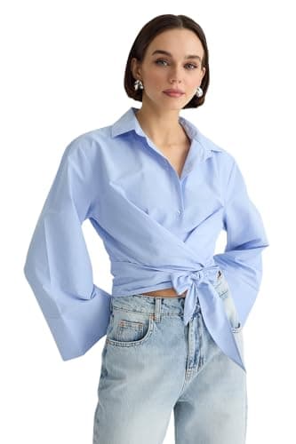 Trendyol Womens Light Blue Lacing Detail Regular Regular Fit Woven Shirt Twoaw25Go00067 Shirt (pack of 1)