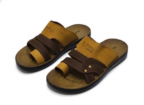 EL-RAHAL-140-Parent Genuine Leather Chamois Comfort Slippers for Men - Medical PU Sole for Foot Comfort - Modern Open Design