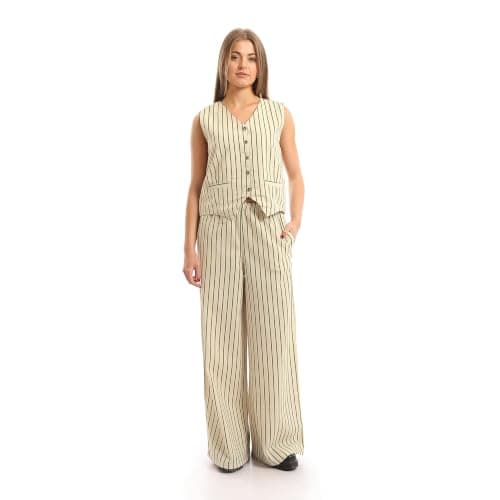 Andora Womens Sleeveless Vest & Wide-Leg Pants Striped Set (pack of 1)