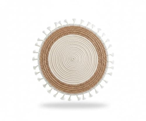 Boho Natural Wicker Coaster with Tassels Thick Round Washable Placemat
