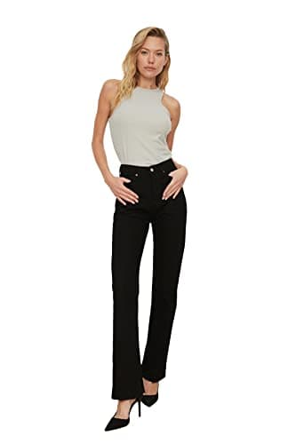 Trendyol Womens Black Slit High Waist Flare Jeans TWOAW22JE0382 Jeans (pack of 1) Pants