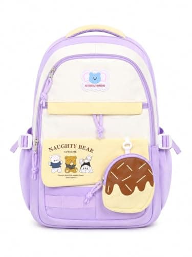 Kids School Backpack with Multi-Pocket | Ergonomic Back Support, Cute Bear Design, Includes Coin Pouch, Side Pockets, Children's School Bag
