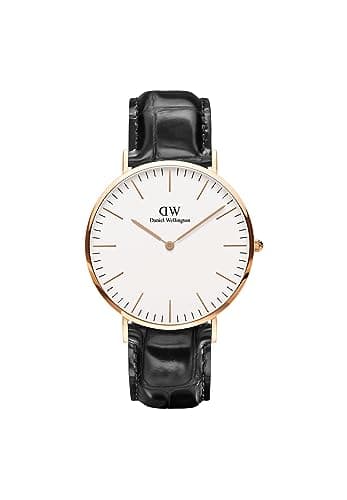 Daniel Wellington Classic Watch for Men, Quartz Movement, Analog Display, Black Leather Strap-DW00100014