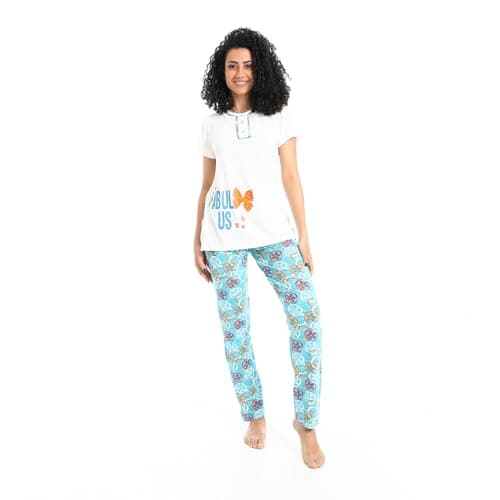 Caesar Womens CAESAR Women's summer half-sleeves pajamas with chest prints CAESAR Women's summer half-sleeves pajamas with chest prints Nightgown nightshirt