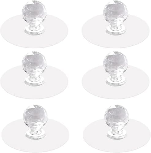 6 Pcs Crystal Adhesive Pull Handles for Cabinets Drawers Windows Doors