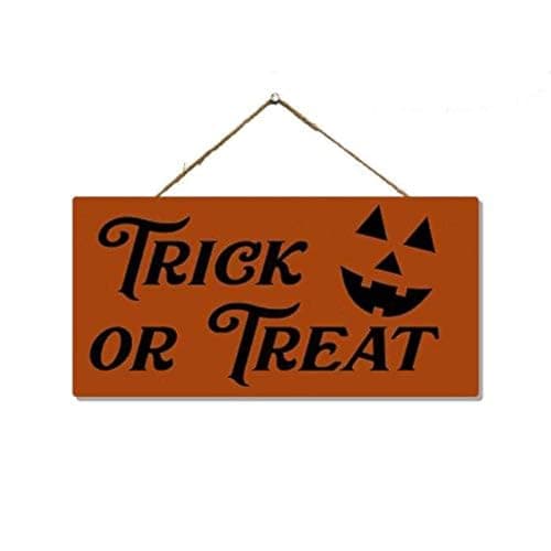 Chico Creek Signs Trick or Treat Halloween Decoration Rustic Wood Door Decor Front Porch Garage Decorative Wooden Hanging Wreath Scary Pumpkin Gift SP-05100001003 Decorative signage