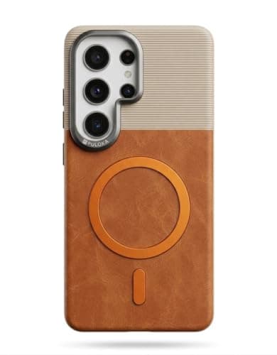 Luxury Dual-Tone Hybrid Case for Galaxy S26 Ultra, Leather & Rubber (Orange) Cellular phone case