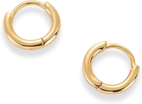 Julia Store 18K Real Gold Plate Stainless Steel Trendy Luxury Delicate Love Huggie Hoop Earrings, 3mm Tube, Solid Small Gold Hoops Earrings Jewelry Gift for Women and Girls