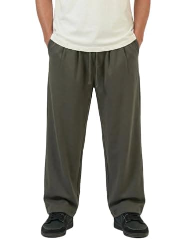Chertex Pleated Relaxed Sweatpants, Soft Cotton Fabric, Adjustable Drawstring