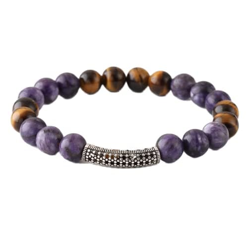 Gemstone Bracelet Gemstone Jasper Stone Brown Tiger's Eye Stone with Silver Tone