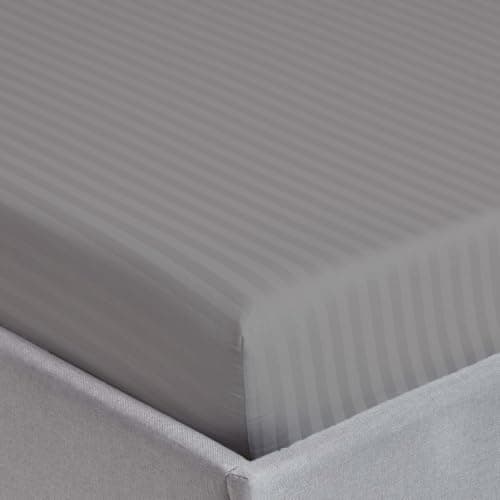 Ocra Fine PolyCotton Bed Sheet Set, Stripe Pattern, 3 Piece Set with Sheet and Pillowcases (Gray, Double 220x240, Flat Bedsheet)