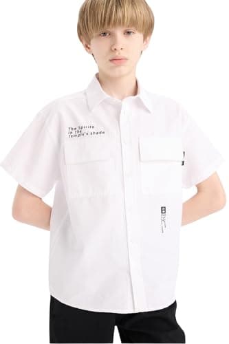 DeFacto Boys Oversize Fit Polo Neck Short Sleeve Casual Woven Top Short Sleeve Shirt E5034A8 Short Sleeve Shirt