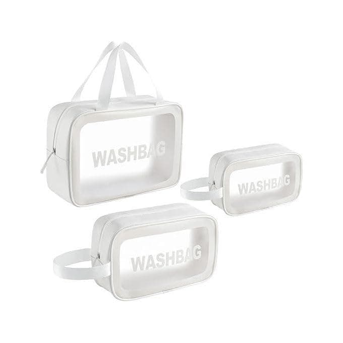 Clear Cosmetic Bag Set (3 Pieces) - Travel Cosmetic Bag for Women and Girls - Travel Makeup Bag - PVC Toiletry Bags - Waterproof Zipper Pouch (White) Cosmetic case