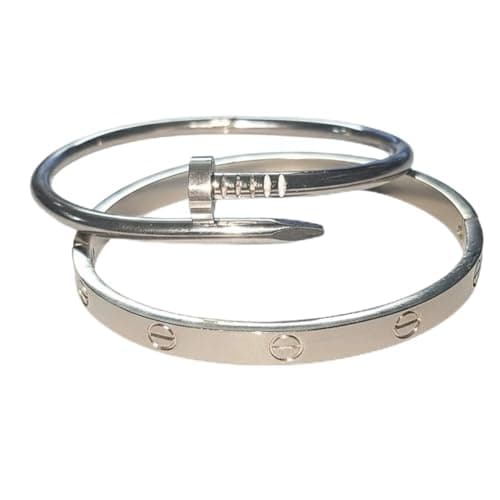 Julia Store 18K White Gold Plated 316L Stainless Steel Trendy Luxury Aesthetic Exquisite Celebrity Love Gold Plated Nail Friendship Bracelets Bangles Best Seller Set Jewelry Gift
