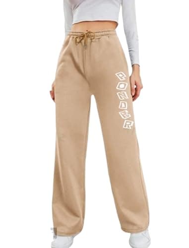 MEZA Women's Milton Wide Leg Sweatpants, No Pockets | Elastic Drawstring Waist, Relaxed Wide-Leg Fit, Side Letter Print, No Pockets, Order One Size Up Pants