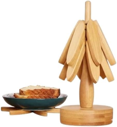 Wooden Hot Stand Coaster Set with Stand - 4 Piece for Surface Protection - Practical and Stylish Design AR Drink coaster