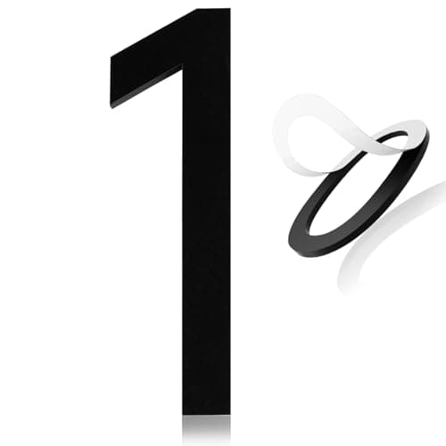 House numbers, self-adhesive, acrylic, modern house numbers for outside, black, mailbox numbers, garden door, address numbers, apartments, office, hotel, easy installation without tools (Number 1)
