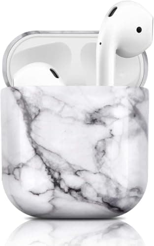 Protective Hard Case Cover Compatible with AirPods 2/1 Generation Skin Portable & Shockproof Women Girls Men with Keychain (White) Cellular phone case