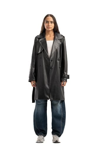 ASTK Womens Leather Buttoned Trenchcoat Outerwear