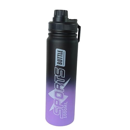 MD StayFit Sports Bottle with Handle, 1000ml Capacity, Graduated Design, Wide Mouth, Leak-Proof Cap, Measurement Markings (Purple)