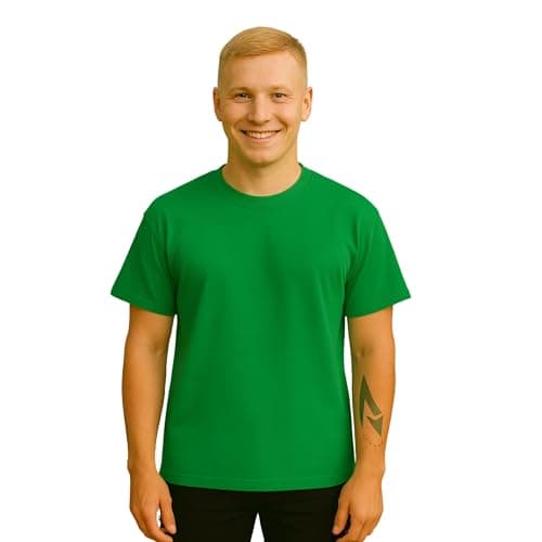 Men's Oversized Cotton T-Shirt, 100% Cotton, Comfortable Fit (Green, XXL)