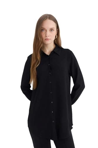 DeFacto Womens Regular Fit Shirt Neck CNS Woven Top Long Sleeve Tunic Z3538AZ Long Sleeve Tunic