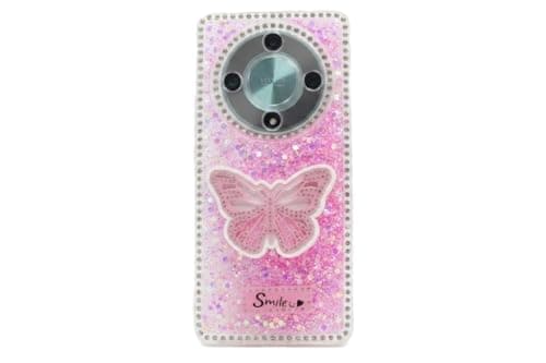 Butterfly Crystal For (Honor X9B) Protective Case Glittery Back Cover Rhinestone Frame For Girls Shockproof Protection For Girls (Pink) Cellular phone case