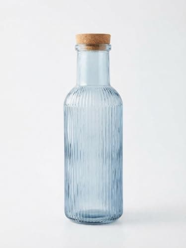 Ribbed Glass Juice Bottle with Airtight Lid for Water & Cold Drinks Pitcher