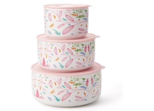 Generic Floral Food Container Set of 3 with Air-Tight Lids, Pink,bar Food storage container
