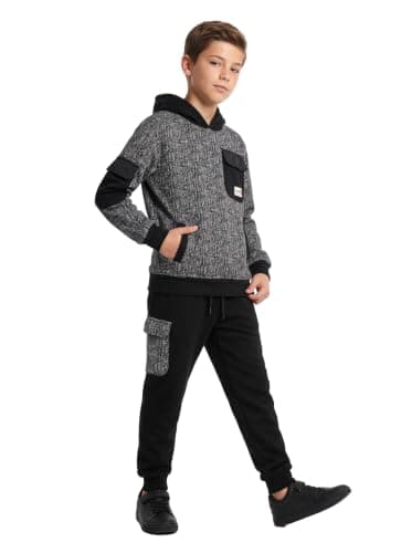 Marinero Boys’ 2-Piece Cotton Hoodie & Cargo Jogger Set – Marled Knit Hoodie with Utility Pockets Coordinated outfit