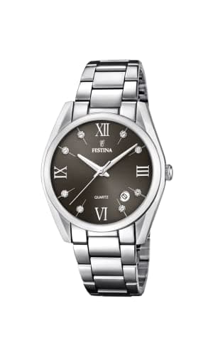 Festina F16790/F Stainless Steel Black Dial Round analog Watch for Women - Silver