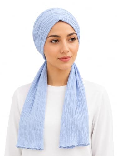 Women’s Pleated Turban Head Wrap, Elegant Long Tie Design, One Size Fashion Hair Cover, Lightweight Stylish Headwear for Beach, Summer Outings, Parties and Special Occasions Apparel head neck covering