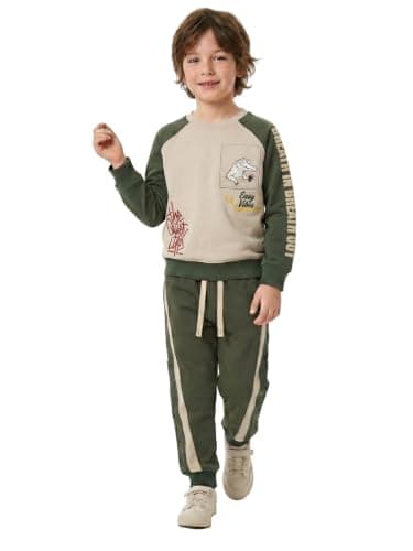 Marinero Toddler Boys’ 2-Piece Cotton Set – Raglan Sleeve Crocodile Print Sweatshirt