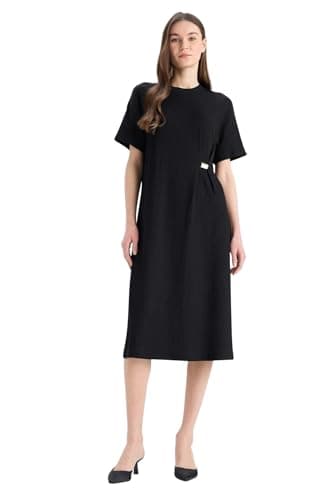 DeFacto womens Traditional Regular Fit Bike Neck Short Sleeve Dress & Skirt Short Sleeve Knitted Dress Short (pack of 1)