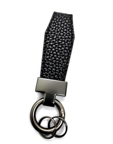 Car Keychain for Men Leather and Alloy Medallion Suitable for Car, Motorcycle, Home Keys and Women (Leather & Metal, Black) - SA CAR
