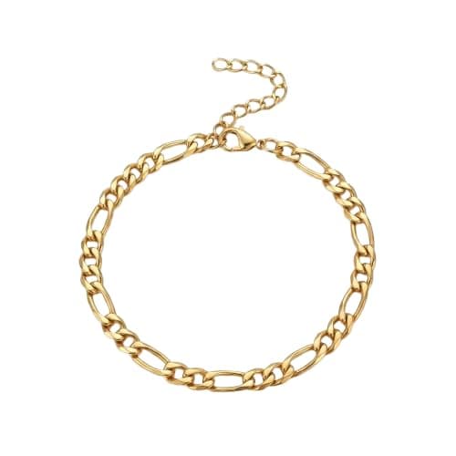Gold Tone Figaro Chain Bracelet, Elegant Design With Lobster Clasp And Extendable Chain -Mg_st 1019