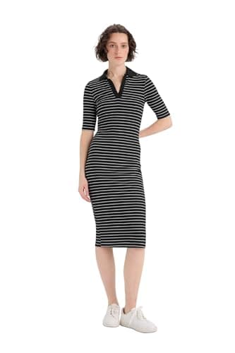 DeFacto Woman Bodycon Dress Polo Neck Short Sleeve Casual Dress & Skirt Short Sleeve Knitted Dress E6792AX,Black M