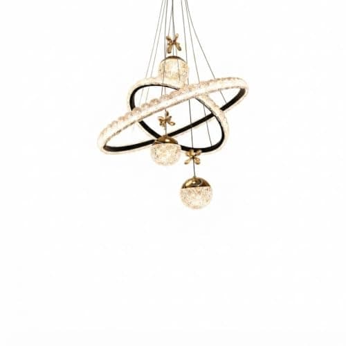2 Cross Circle Chandelier with 3 Crystal Ball Pendant - Modern Ceiling Lighting for Living Room and Reception Light fixture