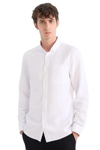 DeFacto Mens Slim Fit Button Polo Neck Long Sleeve Casual Woven Top Long Sleeve Shirt T2066AZ Long Sleeve Shirt