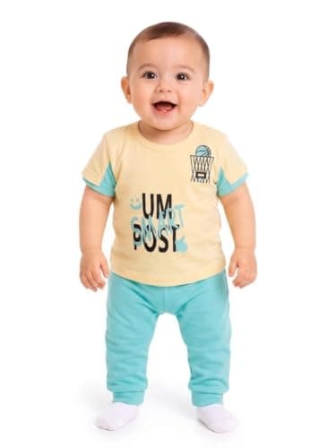 Pajamas Set Short Sleeve For Baby Unisex 100% Cotton 3-7 Months BABY-PS-03-10-Yellow-Mint-Green